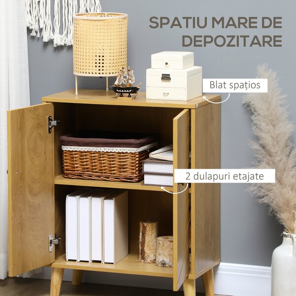 HOMCOM Dulap Vintage cu Uși Chevron Duble și Picioare din Lemn de Pin, Efect de Lemn Natural, Design Retro | Aosom Romania