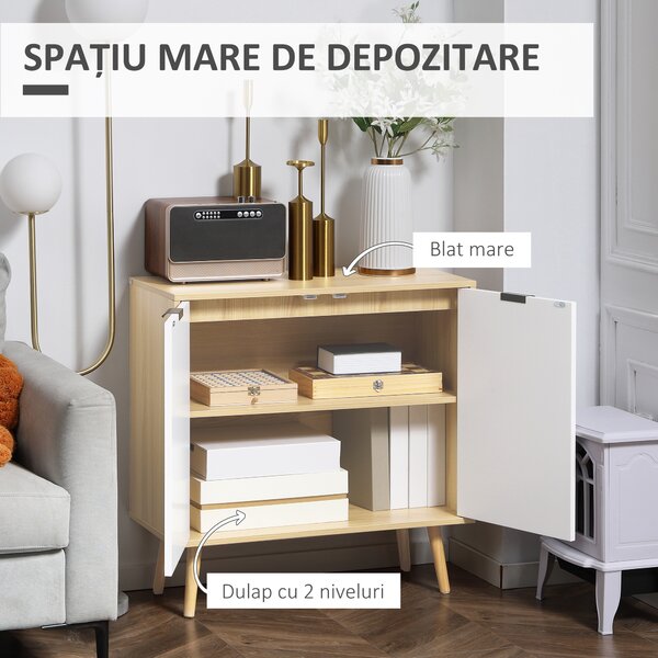 Dulap Modern HOMCOM cu Rafturi Reglabile, Design Anti-Inclinare, Mult Spațiu de Depozitare, PAL, Natural și Alb, 77x35x77,5cm | Aosom Romania