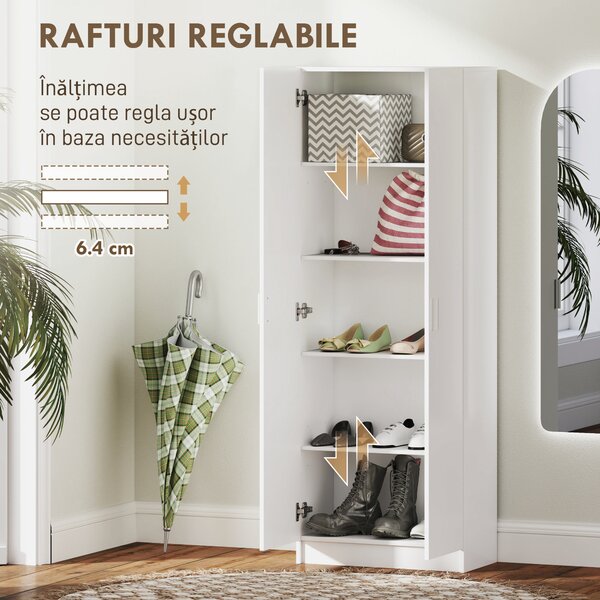 HOMCOM Dulap Multifuncțional cu Uși Batante, 5 Rafturi și 3 Niveluri Reglabile, 60x31,5x165 cm, Alb | Aosom Romania