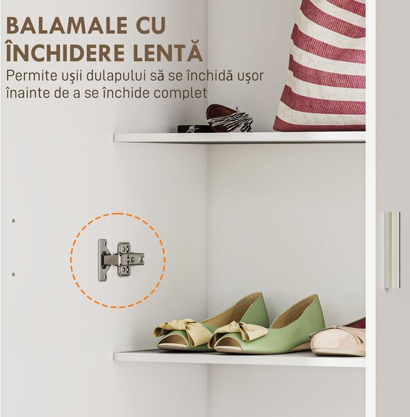 HOMCOM Dulap Multifuncțional cu Uși Batante, 5 Rafturi și 3 Niveluri Reglabile, 60x31,5x165 cm, Alb | Aosom Romania