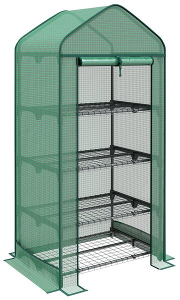 Outsunny Seră de Grădină în 4 Niveluri cu Ușă Rulantă, Seră Mica din Metal & PE, 69x49x158 cm, Verde Închis | Aosom Romania