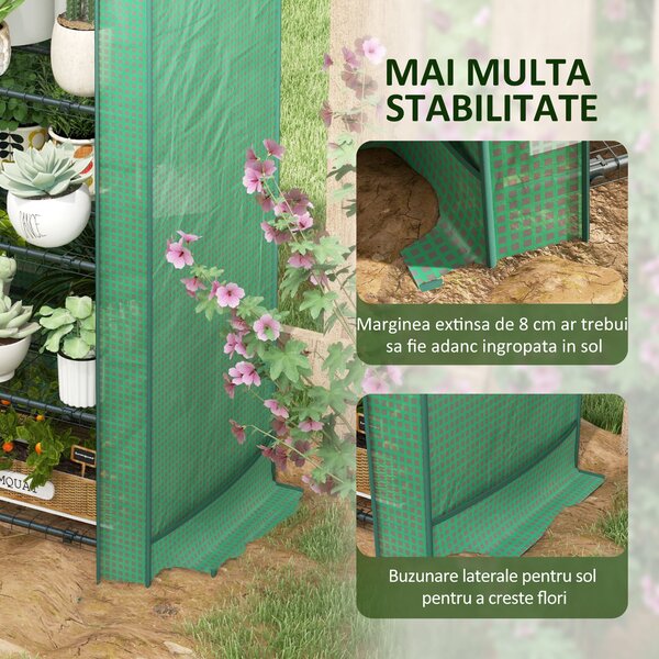 Outsunny Seră de Grădină în 4 Niveluri cu Ușă Rulantă, Seră Mica din Metal & PE, 69x49x158 cm, Verde Închis | Aosom Romania