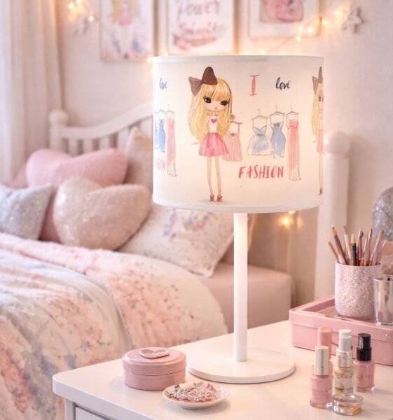 Lampă de masă pentru copii GIRLS VIBES 1xE27/60W/230V, diametru 18 cm, Iubesc moda