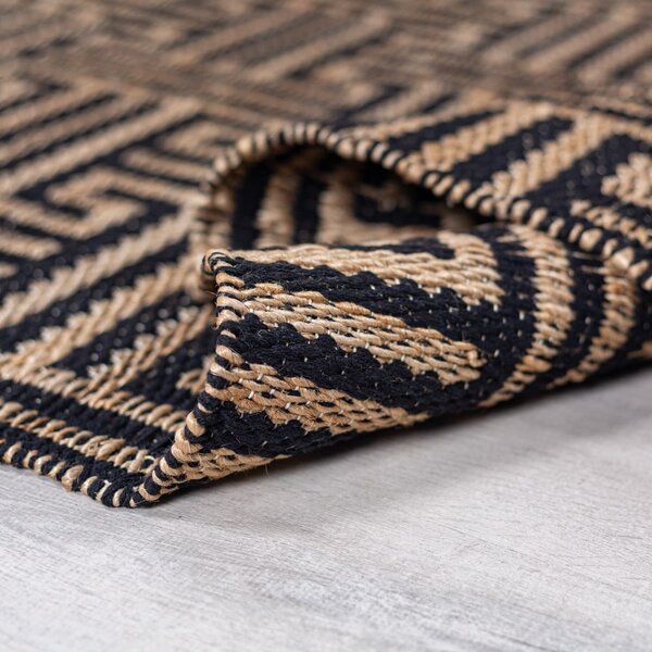 Covor tip traversă negru-în culoare naturală țesut manual din amestec de iută 80x230 cm Meander Jute – Flair Rugs