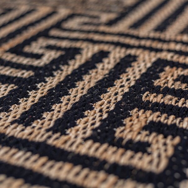 Covor tip traversă negru-în culoare naturală țesut manual din amestec de iută 80x230 cm Meander Jute – Flair Rugs