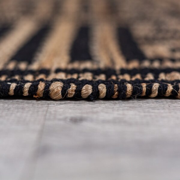 Covor tip traversă negru-în culoare naturală țesut manual din amestec de iută 80x230 cm Meander Jute – Flair Rugs