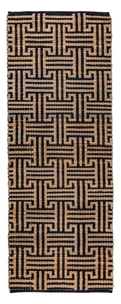 Covor tip traversă negru-în culoare naturală țesut manual din amestec de iută 80x230 cm Meander Jute – Flair Rugs