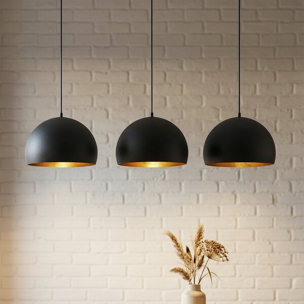 Lindby Lampă suspendată Tarjei, lungime 120cm, negru/galben, metal, reglabil, Negru, Camera de zi / sufragerie, Metal, Modern