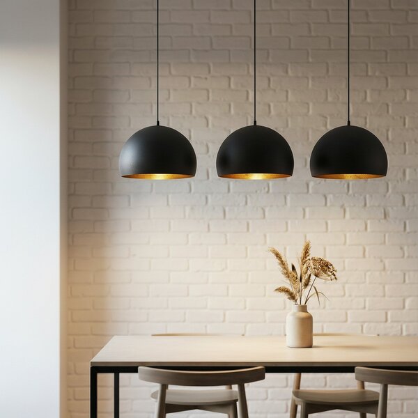 Lindby Lampă suspendată Tarjei, lungime 120cm, negru/galben, metal, reglabil, Negru, Camera de zi / sufragerie, Metal, Modern