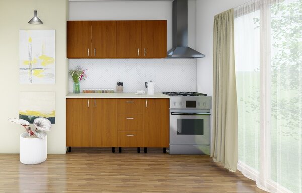Mobila De Bucatarie Star, Dimensiune 160 cm, Culoare Cires din Pal de 18mm