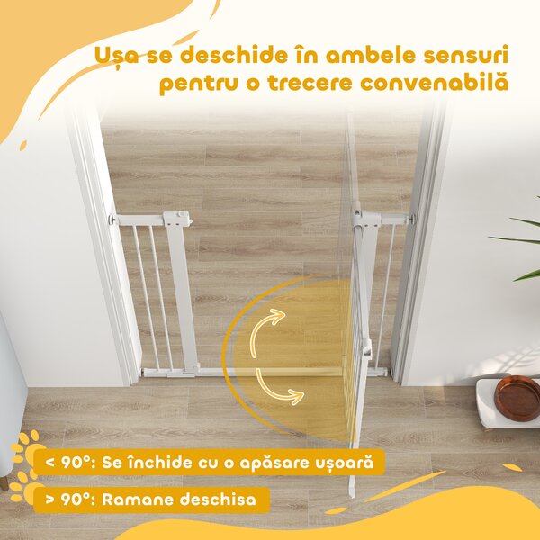 PawHut Ușă de Siguranță pentru Câini de Interior cu 2 Extensii și Ușiță pentru Pisici, 76-104x77 cm, Alb | Aosom Romania