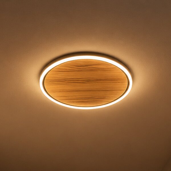 Elobra Plafonieră LED Havana S, stejar natural/metal, Ø 38 cm, reglabil, Lemn, Camera de zi / sufragerie, Lemn