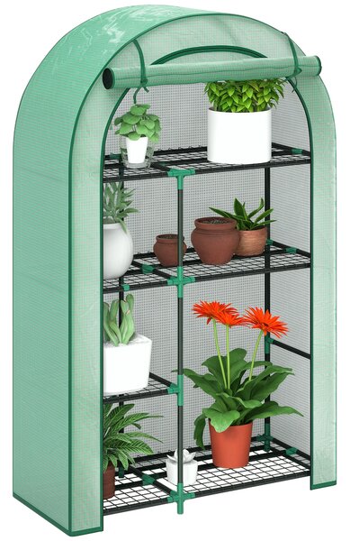 Outsunny Seră pentru Grădină cu 4 Niveluri, Ușă Batantă și 14 Catarame din Plastic, 100x45x160 cm, Verde | Aosom Romania