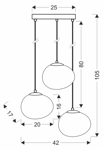 Candellux Stones lampă suspendată 3x40 W alb-negru 33-35172