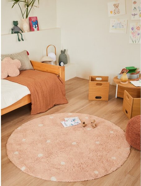Covor pentru copii roz deschis lavabil/țesut manual din bumbac ø140 cm Round Dot Rose – Lorena Canals