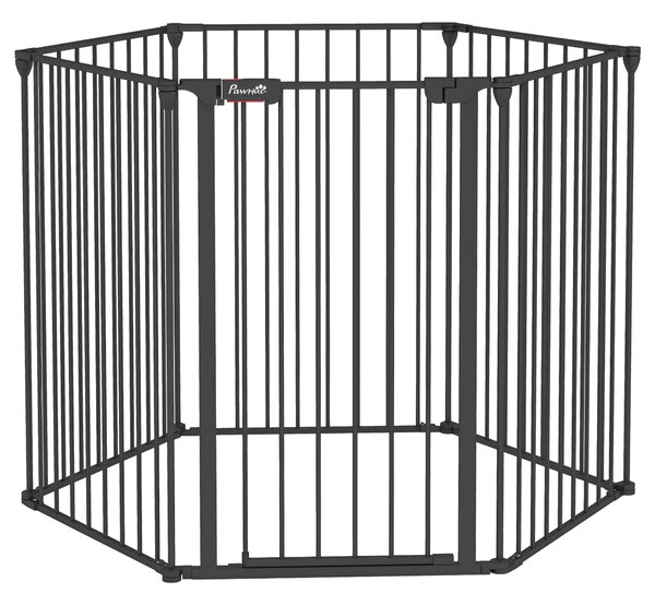 PawHut Poarta Pliabila pentru Caini de Talie Medie Siguranta Modulara Metal si Plastic 123x102x90cm Negru | Aosom Romania