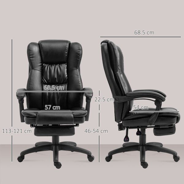 Vinsetto Scaun Birou cu Masaj, Înclinare, Piele Artificială, Negru, 68.5x68.5x119-127cm, Confort Sporit | Aosom Romania