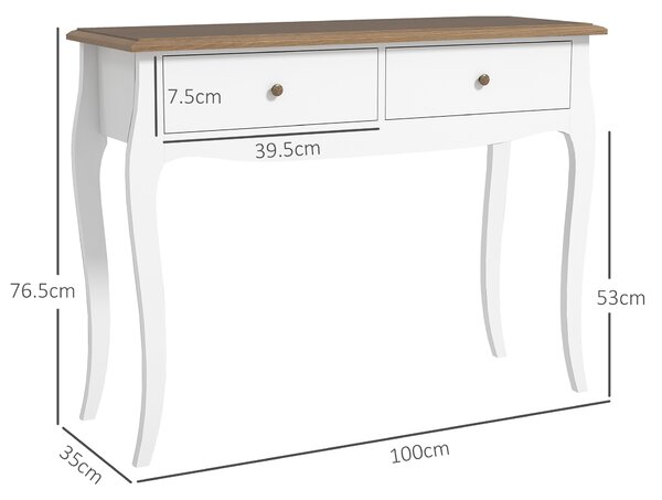 HOMCOM Masă Consolă Modernă cu 2 Sertare, Consolă de Intrare din MDF și PAL, 100x35x76,5 cm, Alb | Aosom Romania