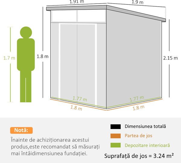 Outsunny Șopron pentru Grădină din Plastic cu Ferestre și Orificii de Ventilație, 190x191x215 cm, Gri Deschis | Aosom Romania