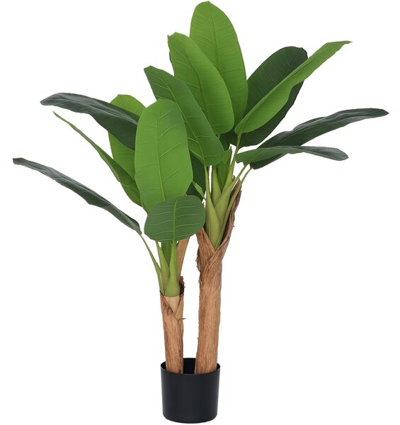 HOMCOM Plantă Artificială de Bananier cu Ghiveci, 2 Trunchiuri și 15 Frunze, Ø17x120 cm, Verde | Aosom Romania