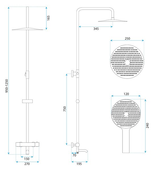 Coloana de dus cu termostat Lungo Diamond Crom