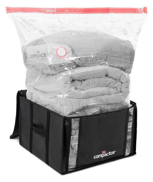 Cutii de depozitare pentru haine 2 buc. din material textil cu vacuum/cu pereți întăriți 42x25x25 cm Black Edition – Compactor