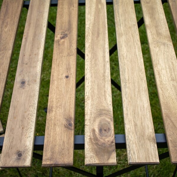 Set (bistro) mobilier de gradina metalic - masa si 2 scaune, suprafata lemn