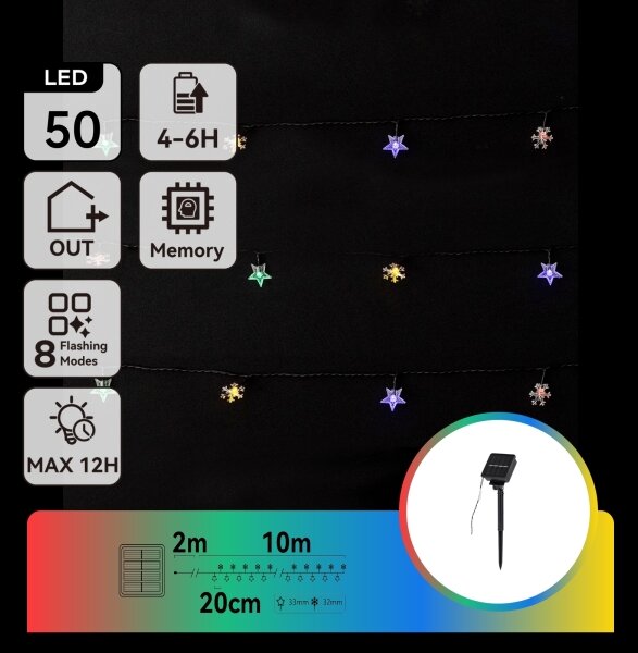 Aigostar - Ghirlandă solară LED 50xLED/8 funcții 12m IP65 multicoloră