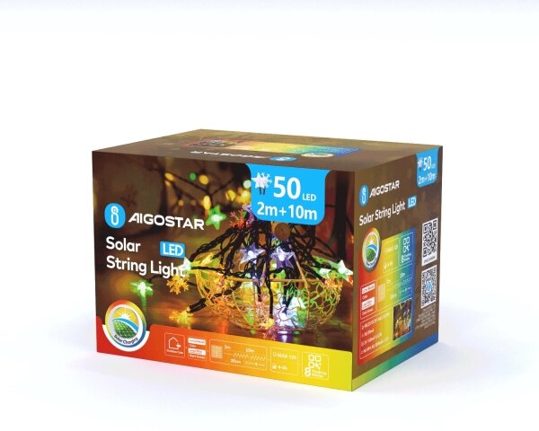 Aigostar - Ghirlandă solară LED 50xLED/8 funcții 12m IP65 multicoloră