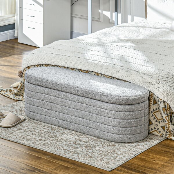 HOMCOM Banchetă Tapiţată cu Spaţiu de Depozitare și Picioare din Lemn de Eucalipt, 116x41x40.5 cm, Gri Deschis | Aosom Romania