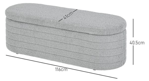 HOMCOM Banchetă Tapiţată cu Spaţiu de Depozitare și Picioare din Lemn de Eucalipt, 116x41x40.5 cm, Gri Deschis | Aosom Romania