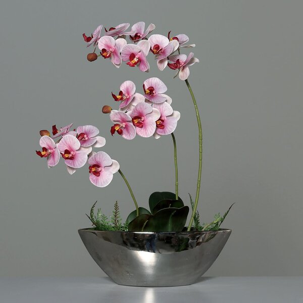 Orhidee artificiala alb-roz in ghiveci - 54 cm