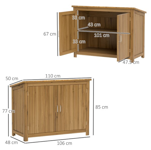 Outsunny Magazie pentru Unelte cu 2 Uși, 2 Rafturi și Acoperiș Înclinat, 110x50x85 cm, Maro | Aosom Romania