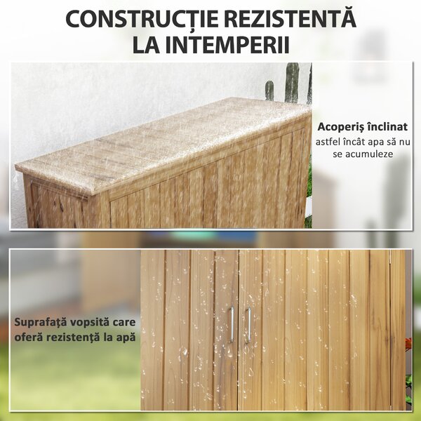 Outsunny Magazie pentru Unelte cu 2 Uși, 2 Rafturi și Acoperiș Înclinat, 110x50x85 cm, Maro | Aosom Romania