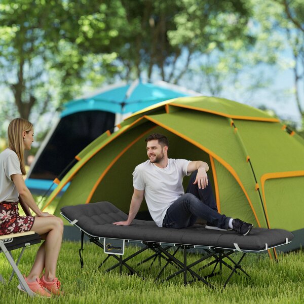 Outsunny Pat de Camping Pliabil cu Tetieră Înclinată și Saltea Detașabilă, 68x196x37 cm, Negru | Aosom Romania
