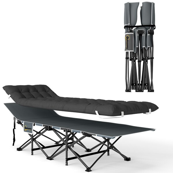 Outsunny Pat de Camping Pliabil cu Tetieră Înclinată și Saltea Detașabilă, 68x196x37 cm, Negru | Aosom Romania