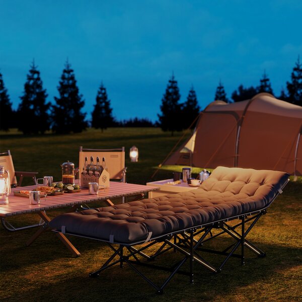 Outsunny Pat de Camping Pliabil cu Tetieră Înclinată și Saltea Detașabilă, 68x196x37 cm, Negru | Aosom Romania