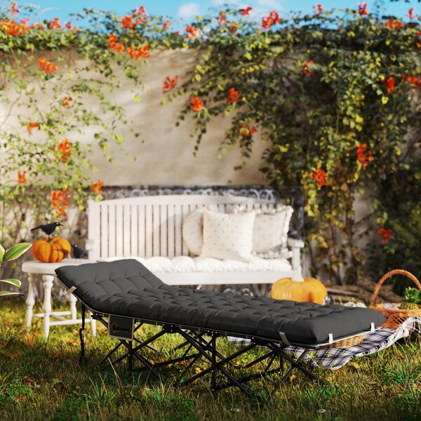 Outsunny Pat de Camping Pliabil cu Tetieră Înclinată și Saltea Detașabilă, 68x196x37 cm, Negru | Aosom Romania