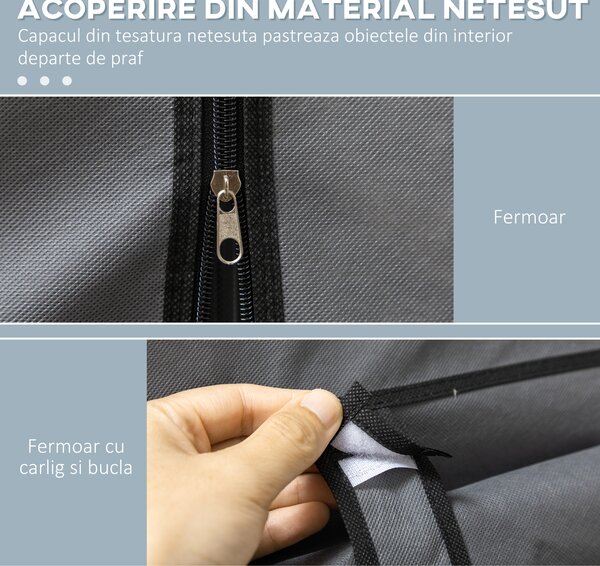 HOMCOM Dulap din Material Textil cu Bază Înălțată, 8 Rafturi și 2 Bare, 125x43x162.5 cm, Gri Închis | Aosom Romania