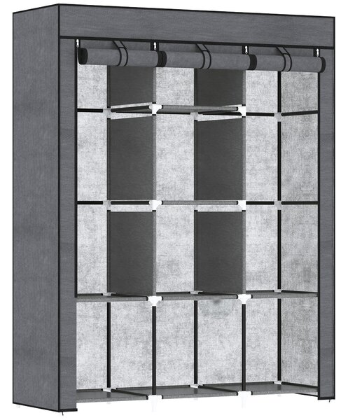 HOMCOM Dulap din Material Textil cu Bază Înălțată, 8 Rafturi și 2 Bare, 125x43x162.5 cm, Gri Închis | Aosom Romania