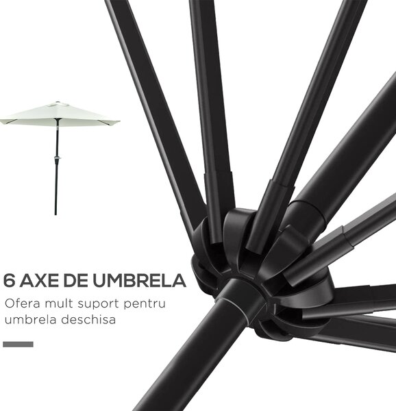Outsunny Umbrelă de Grădină Reglabilă, din Oțel, Alb Crem, Φ230cm | Aosom Romania
