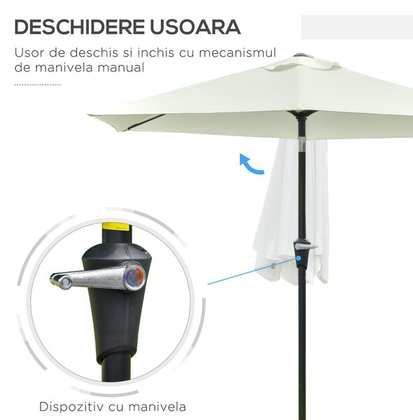 Outsunny Umbrelă de Grădină Reglabilă, din Oțel, Alb Crem, Φ230cm | Aosom Romania