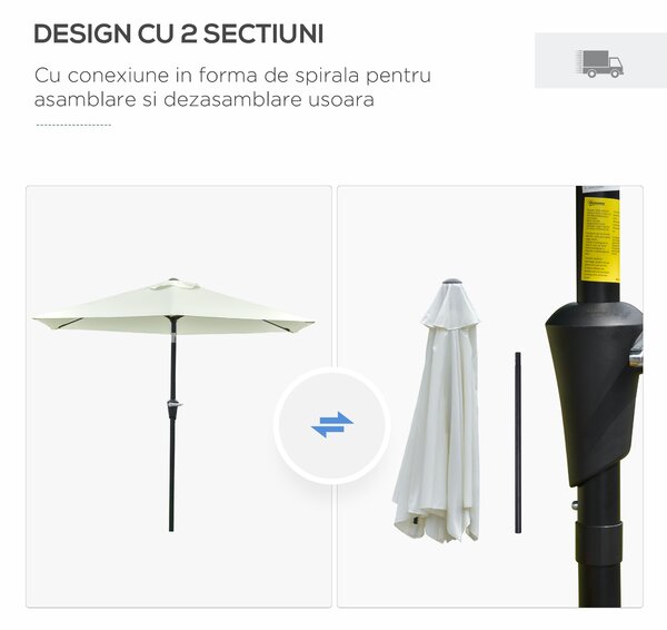 Outsunny Umbrelă de Grădină Reglabilă, din Oțel, Alb Crem, Φ230cm | Aosom Romania