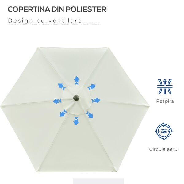 Outsunny Umbrelă de Grădină Reglabilă, din Oțel, Alb Crem, Φ230cm | Aosom Romania