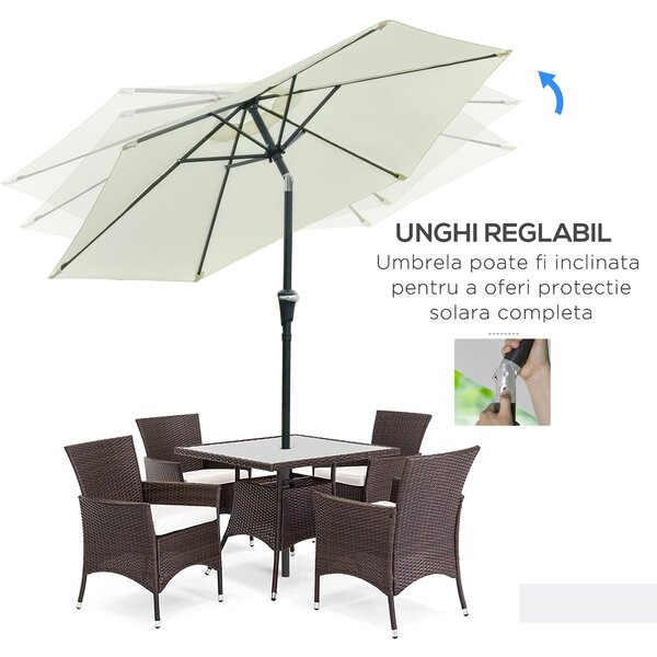 Outsunny Umbrelă de Grădină Reglabilă, din Oțel, Alb Crem, Φ230cm | Aosom Romania