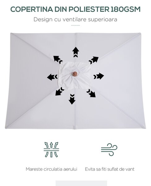 Outsunny Umbrelă de Grădină cu Mecanism de Înclinare, Design Clasic, 2x1.5m, Bej | Aosom Romania