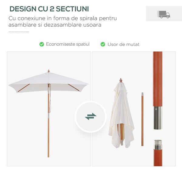 Outsunny Umbrelă de Grădină cu Mecanism de Înclinare, Design Clasic, 2x1.5m, Bej | Aosom Romania