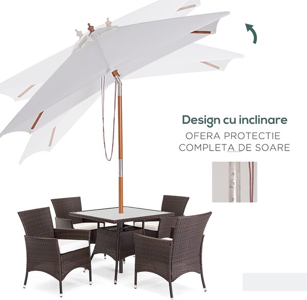 Outsunny Umbrelă de Grădină cu Mecanism de Înclinare, Design Clasic, 2x1.5m, Bej | Aosom Romania