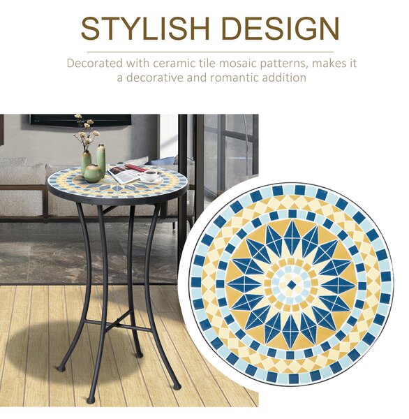 Outsunny Masuta de Gradina din Metal cu Blat din Mozaic Ceramic, Ф35.5x53.5cm, Multicolor | Aosom Romania