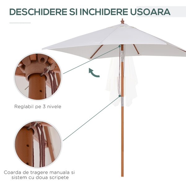 Outsunny Umbrelă de Grădină cu Mecanism de Înclinare, Design Clasic, 2x1.5m, Bej | Aosom Romania